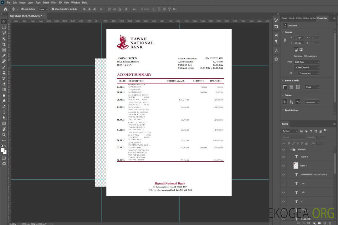Relevé de la Banque Nationale d'Hawaï template Relevé de la Banque Nationale d'Hawaï template